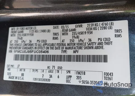 2015 Ford Escape Titanium из США, поврежденный, VIN 1FMCU0J95FUC05406